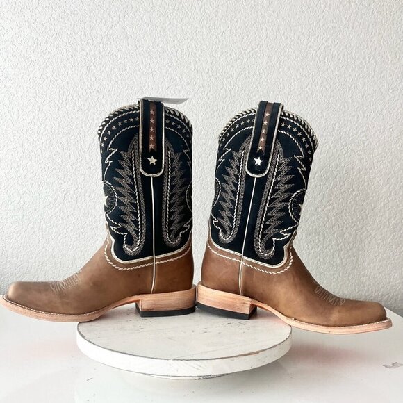 Lane RODEO HOUSTON Mens Cowboy Boots 9 Brown Leather Western Mid Calf Blunt Toe - Picture 7 of 9